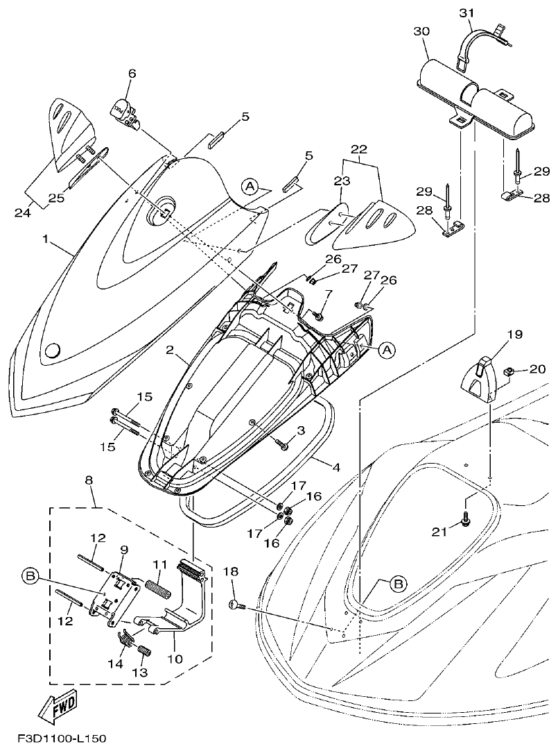 Yamaha F3D3 ENGINE HATCH 2 parts diagram